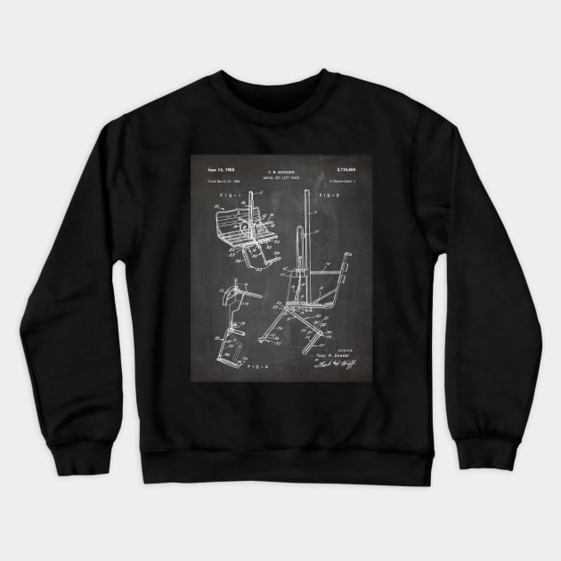 Skiing Patent - Ski Chalet Ski Fan Art - Black Chalkboard Crewneck Sweatshirt by patentpress